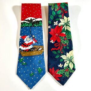 Hallmark Yule Tie Greetings Neck Tie Holiday Christmas Santa Candy Cane Lot of 2